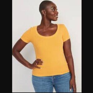 Old Navy Fitted Square-Neck Short Sleeve Tee | Textured Apricot | Size XL Petite